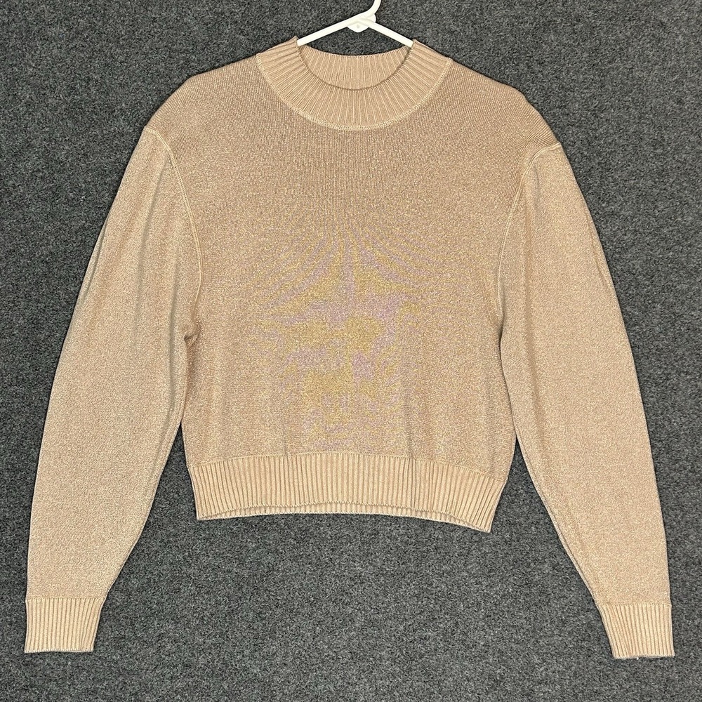 Free People Starry Night Metallic Sweater ~Women's MEDIUM ~ Cream Puff Mock Neck